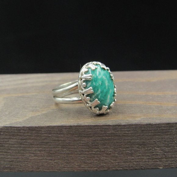 Size 7 Sterling Silver Amazonite Stone Band Ring - Picture 3 of 8